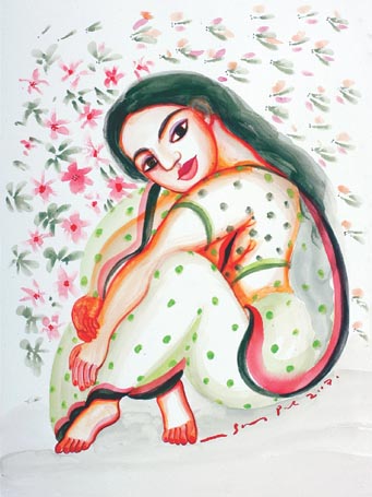 Medium: 'Gouache on Arches Paper', Size:'56 x 76 cm'