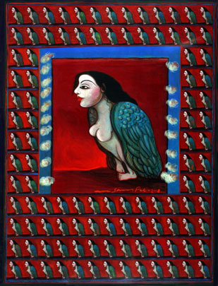 Title: 'Kinnari & Kinnari Mantras - 1', Medium: 'Gouache on Paper', Size: '75 x 55 cm', Year: '2008'