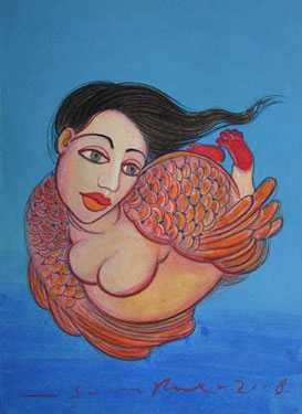 Title: 'Kinnari - 1', Medium: 'Gouache on Paper', Size: '22 x 15 cm', Year: '2008'